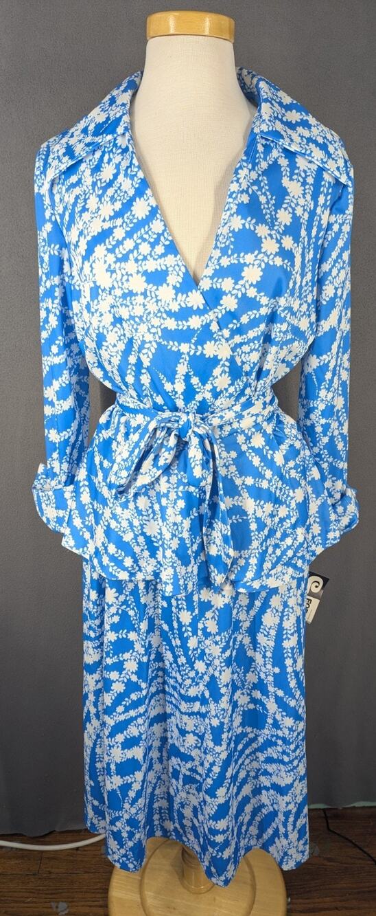 Montgomery Ward Skirt Set Blue White Wrap Top Tie Waist NWT NOS Vintage